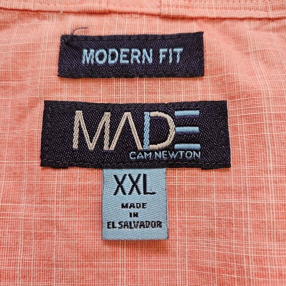 Made Cam Newton Shirt Mens XXL Orange Short Sleeve Modern Fit Button Up - Picture 4 of 9